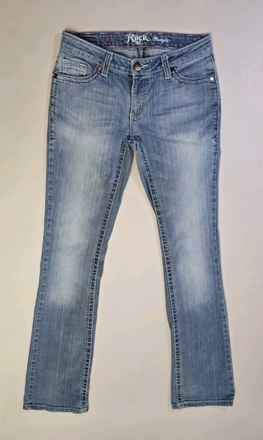 Rock 47 Wrangler Womens Jeans 27×36 Fits 29×36 Low Rise Boot Cut WJX70DR