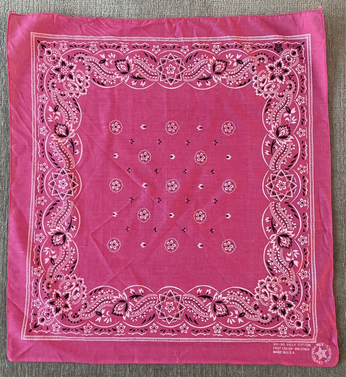 Vintage Fast Color Bandana Pink RN 13960 USA 50/50 Poly Cotton