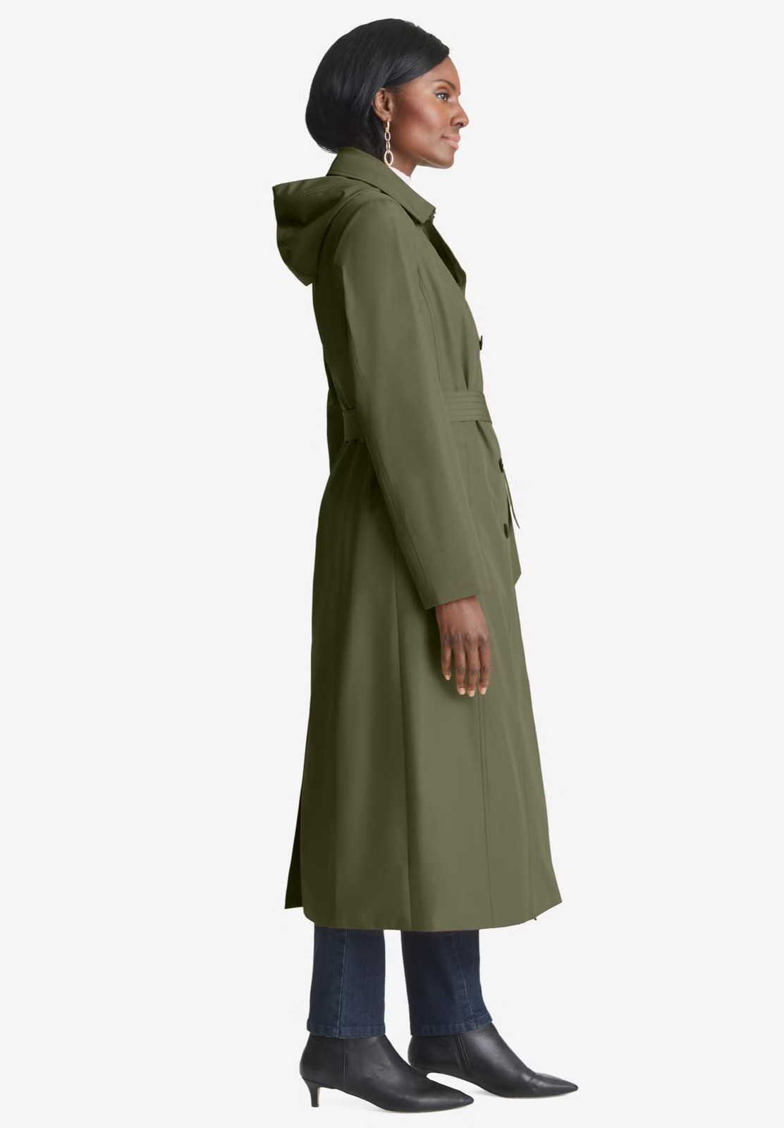 Jessica London Women’s Plus Size Double Breasted Long Trench Raincoat
