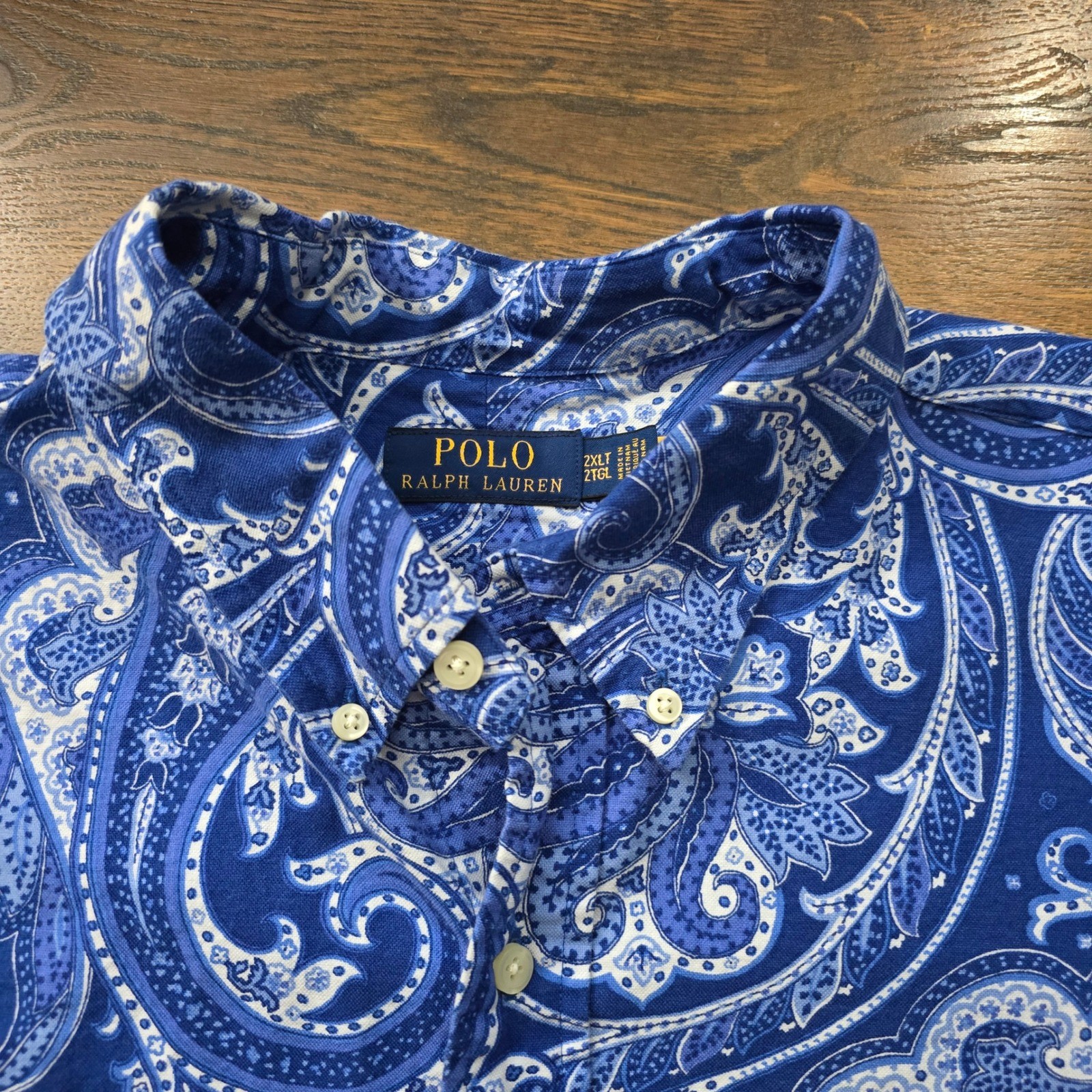 Polo Ralph Lauren Mens 2XLT Blue Paisley Short Sleeve Button Down Shirt Tall