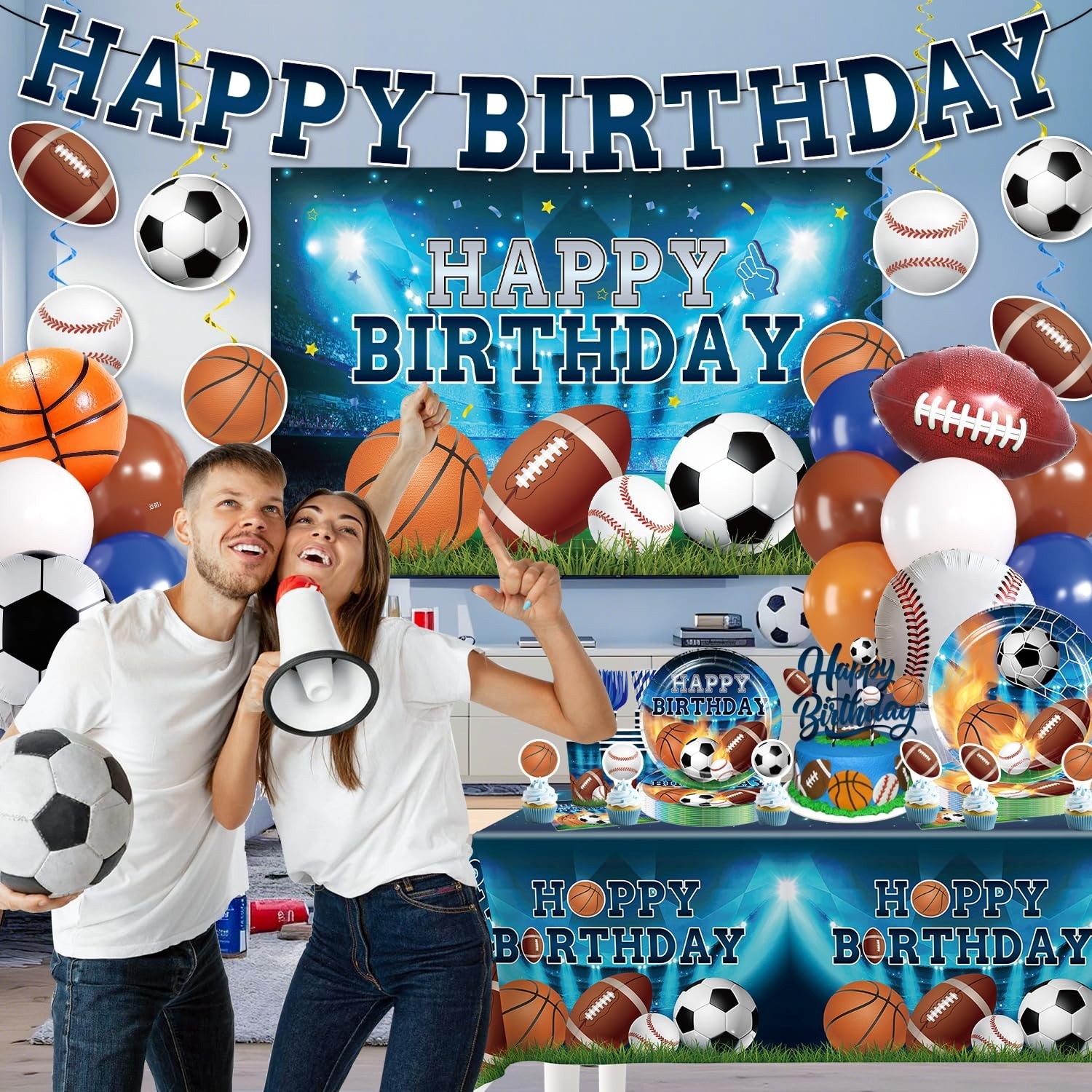 222Pcs Sports Birthday Party Decorations Tableware Set, 25 Serves | Disposabl…
