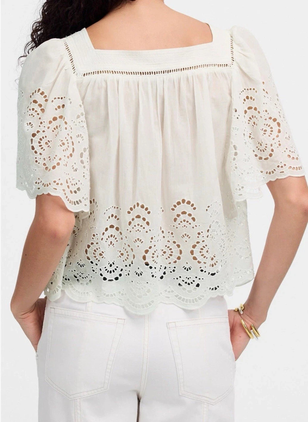 Madewell White Eyelet Flutter Sleeve Top S NWT