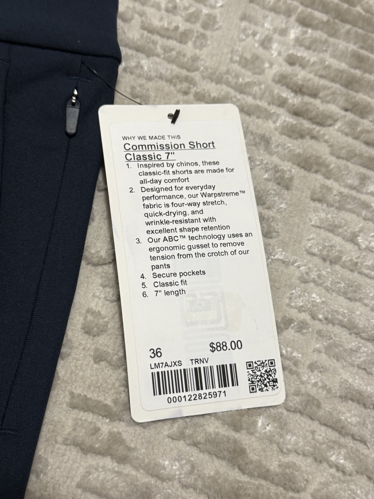 Lululemon ABC Classic Fit Commission Warpstreme Shorts True Navy – 36 X 7