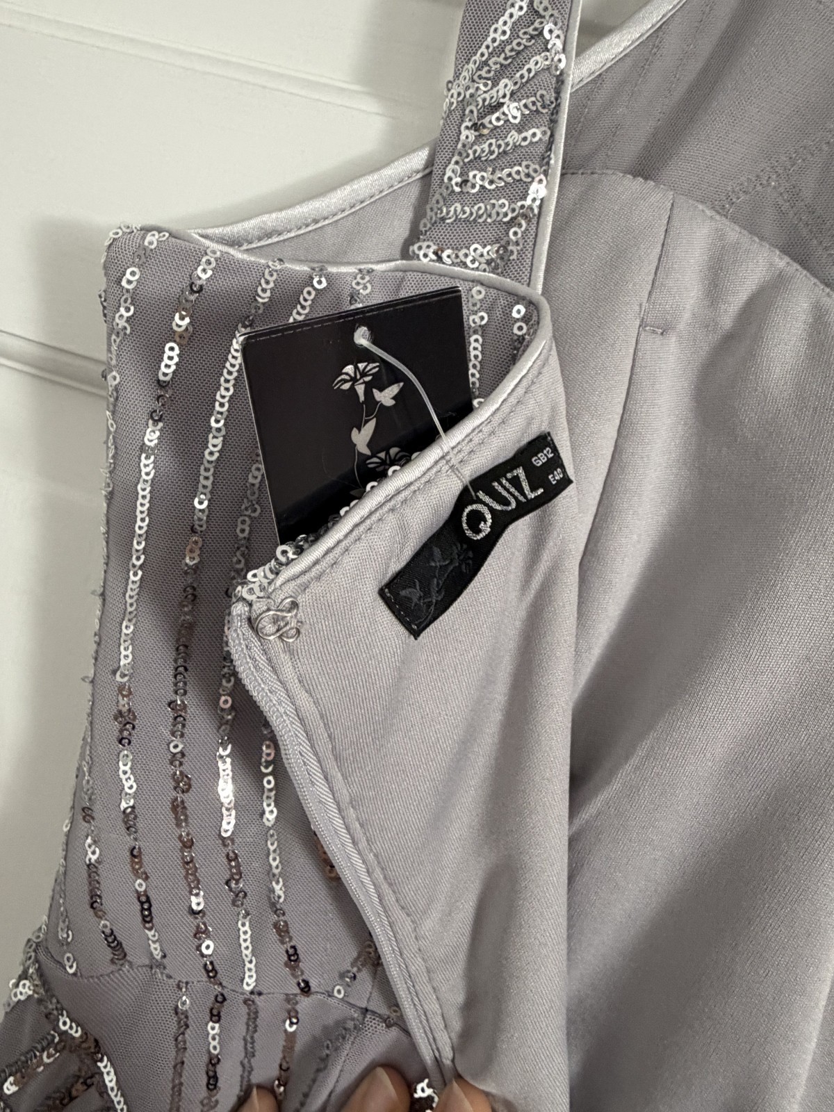 Brand New (NWT) Silver Sequin Formal Gown Floor Length Halter Neck, Size 8