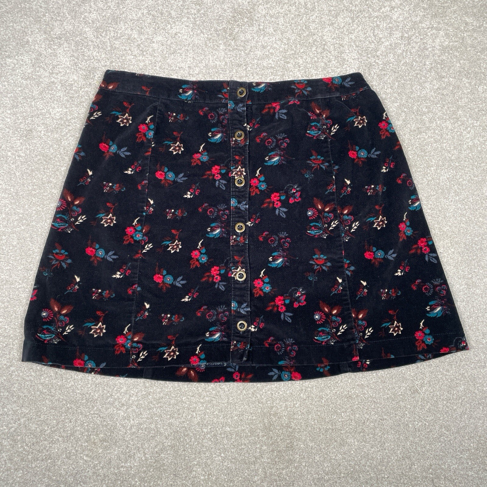 Hollister Mini Skirt Navy Blue Multicolor Floral Velour Button Up women’s uk8-10