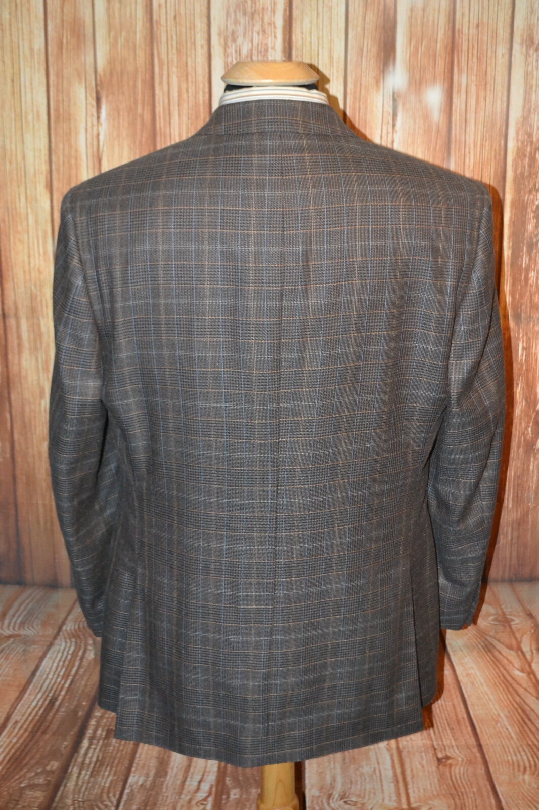 Kroon Men Wool Silk Check Brown 3 Front Button Sports Coat Sz 42R