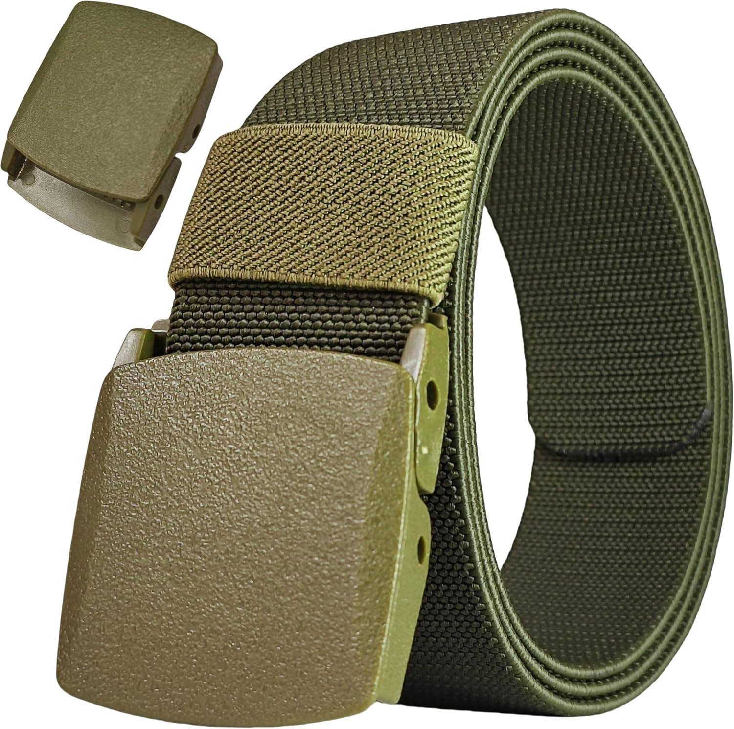 Mens Adjustable Tactical Belt TSA Approved Metal-Free Elastic Stretch Belt Green