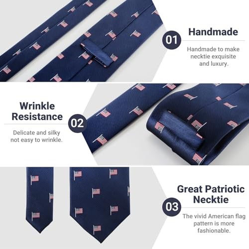 Men’s American Flag Tie Set 3.27″ (8.3CM) USA Flag Neckties and Navy Flag