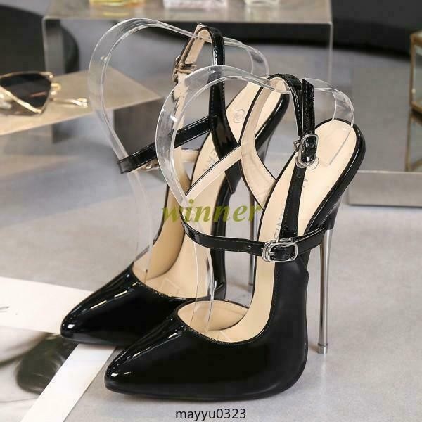 Womens Super High Heel Stilettos Pointy Toe Buckle Slingbacks Pumps Shoes 16cm