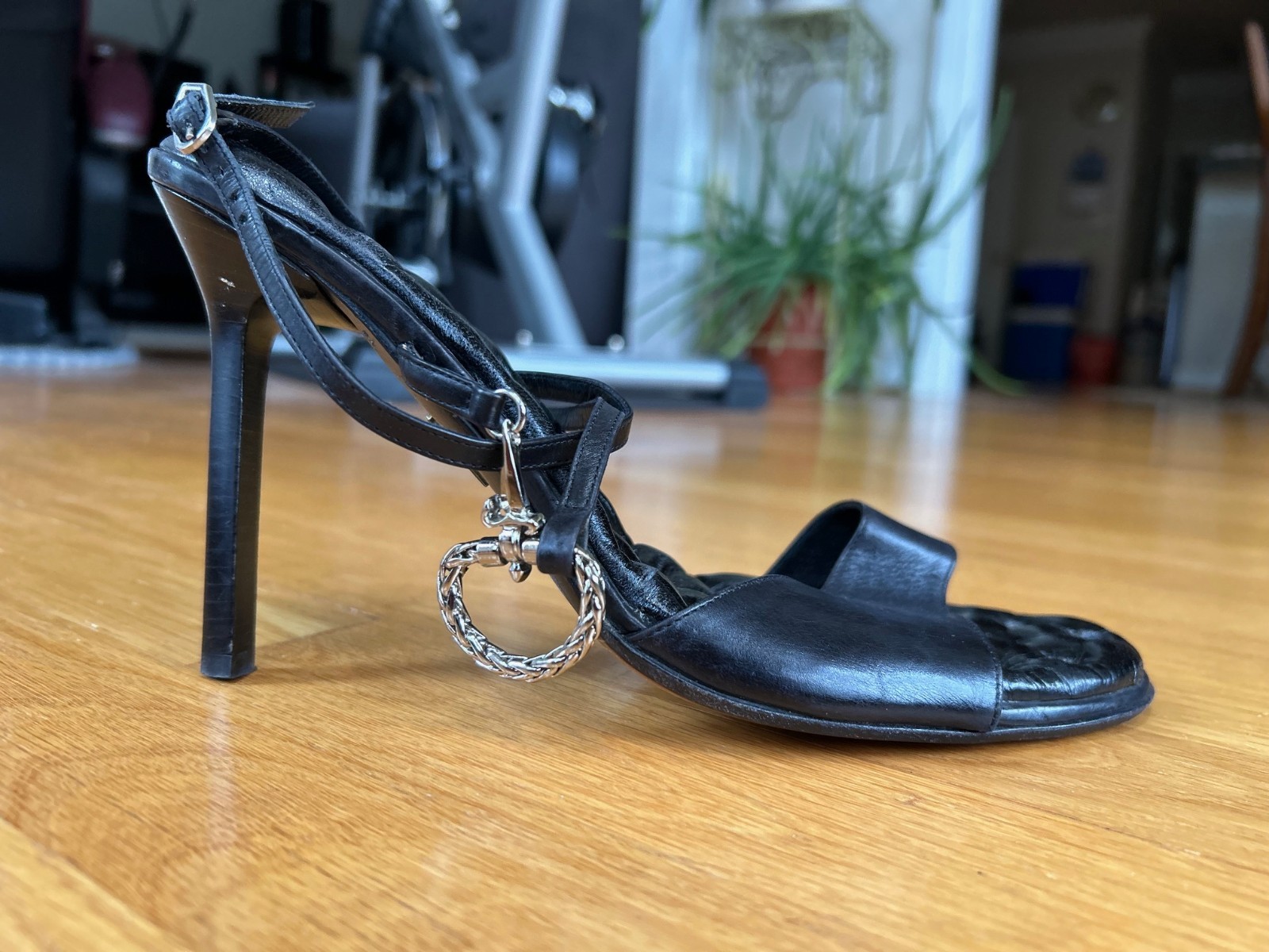 CESARE PACIOTTI Black Leather Sandals with Dagger &Sword Logo Size 10 IT 40 Good