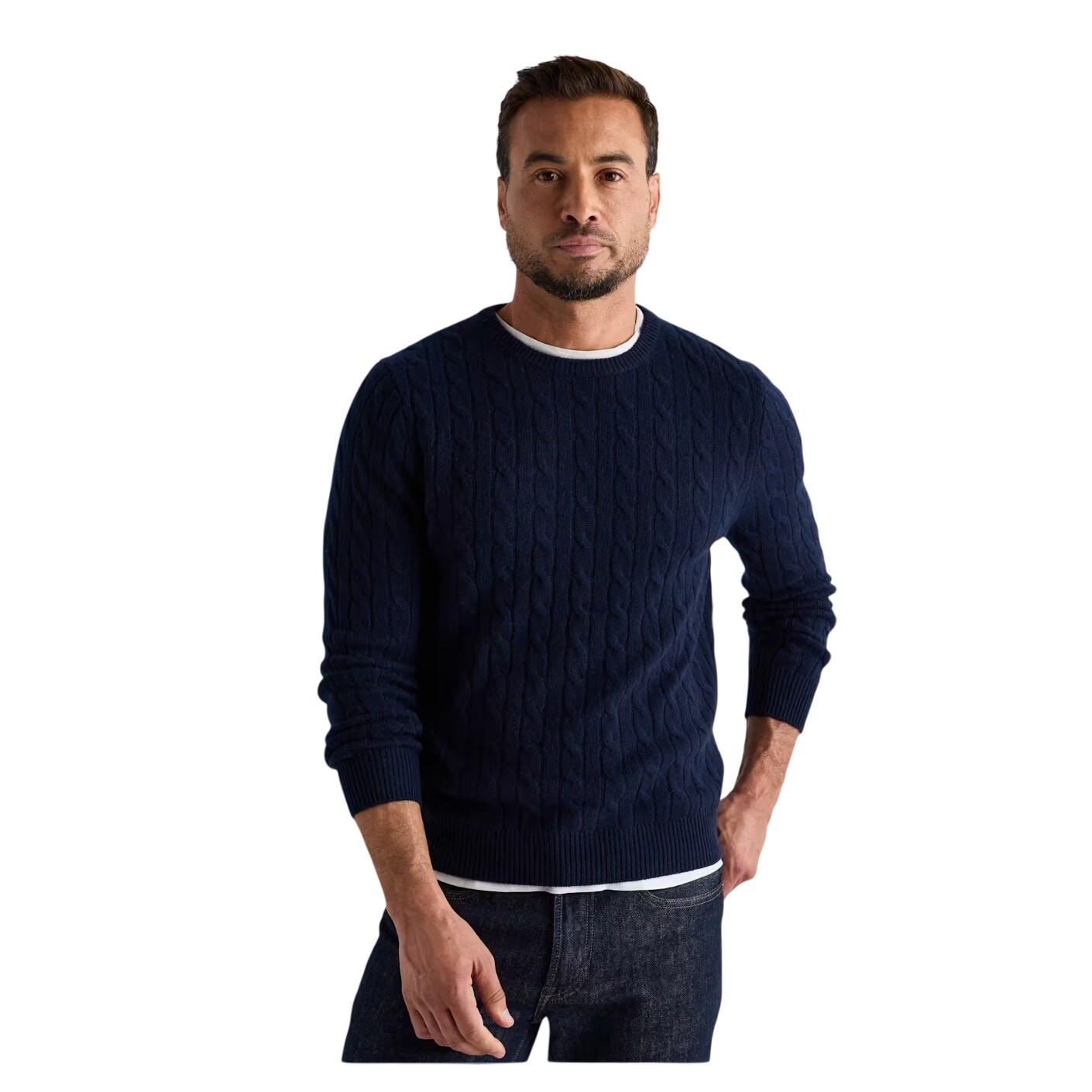 New Quince Men’s Classic Cable Cashmere Crewneck Sweater True Navy Pullover M