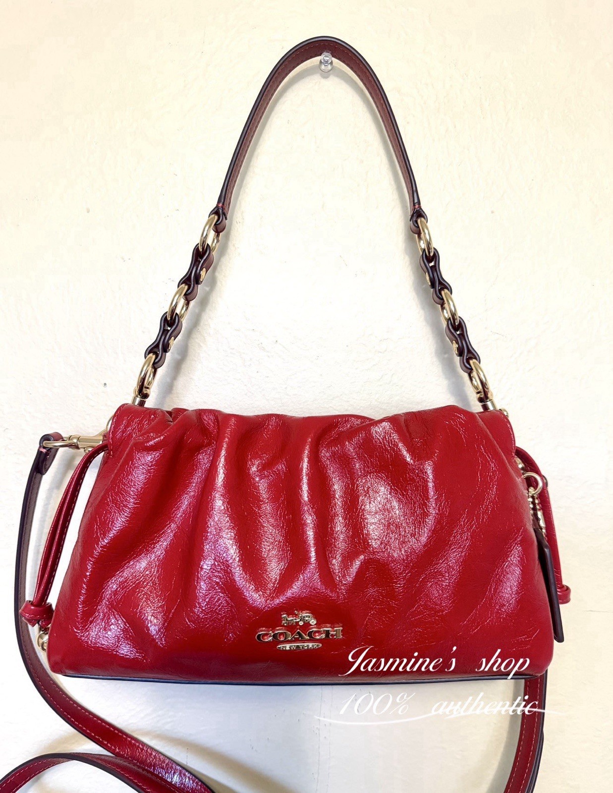 NWT Coach Faye Shoulder/Crossbody Bag In Glazed Leather/Dark Cardinal CCE39
