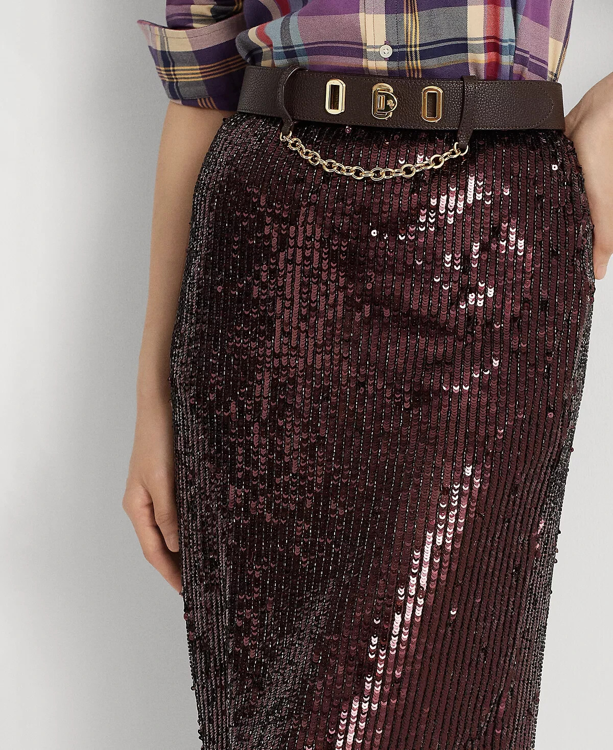 LAUREN RALPH LAUREN NEW Womens Sequined Tulle Pencil Skirt burgundy Size 18 $295