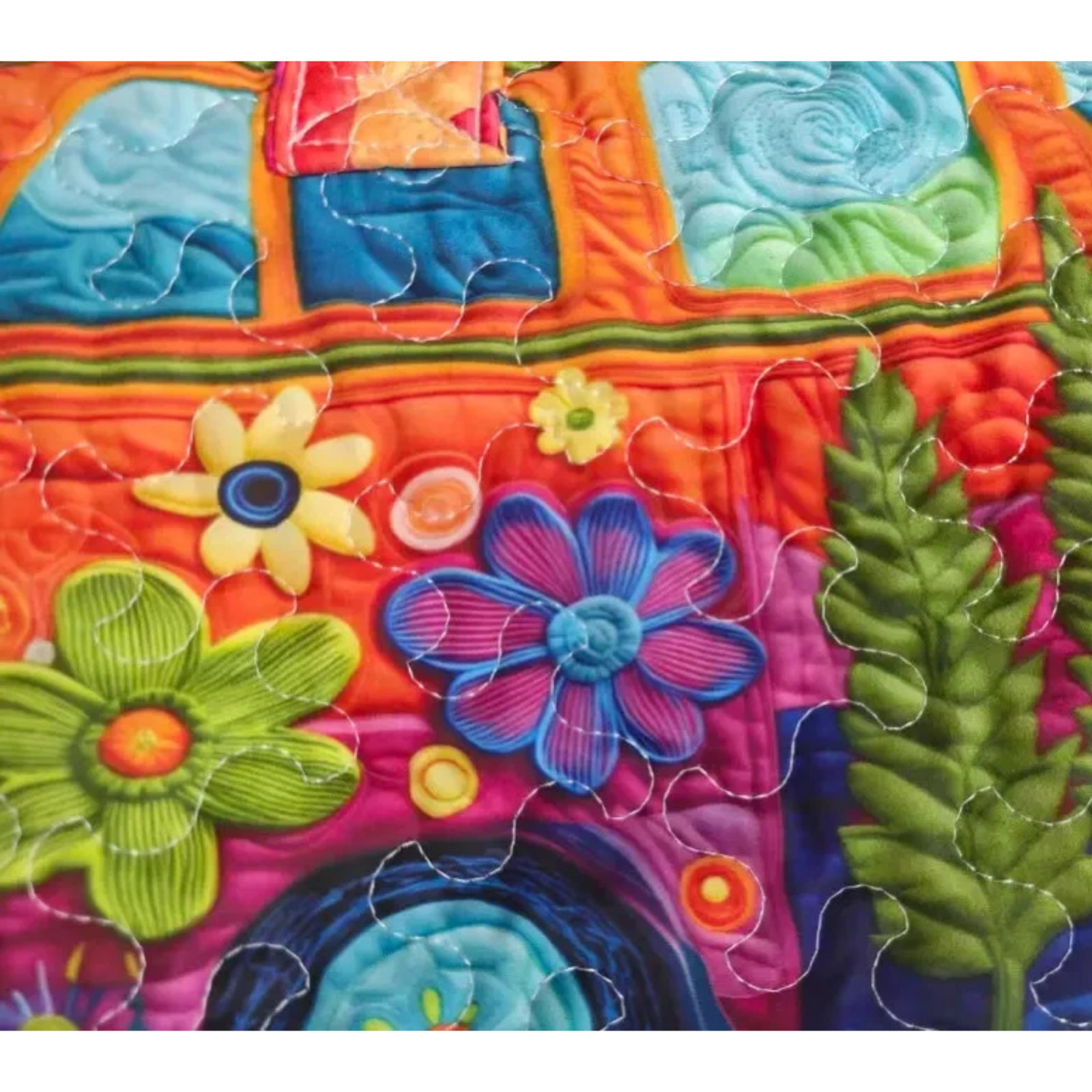 Unisex Boho Quilted Weekender Bag – Large Hippie Van Quilted Duffle Bag Carry-on