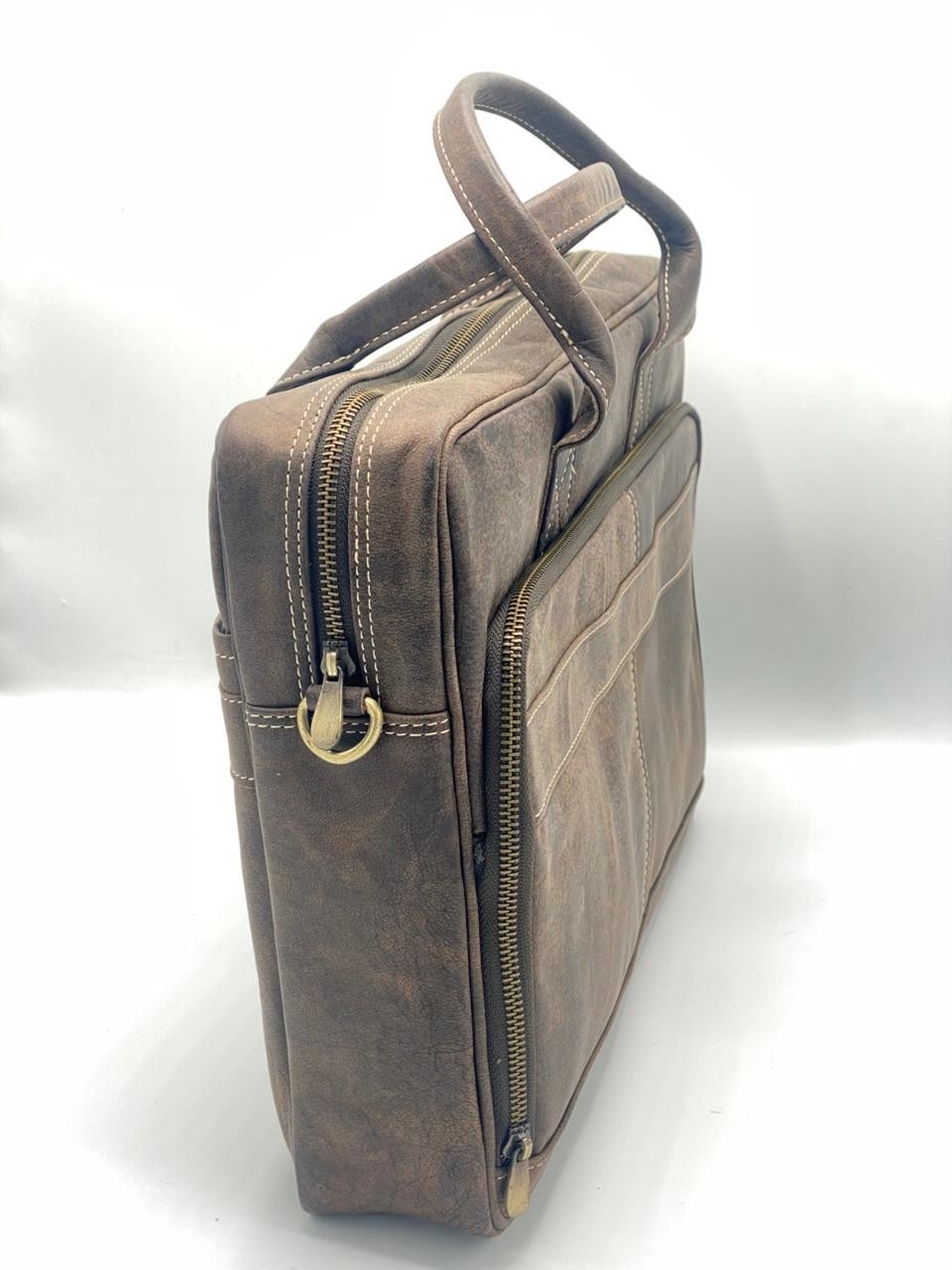 Handmade Full Grain Brown Genuine Leather Laptop Shoulder Handbag For Men’s
