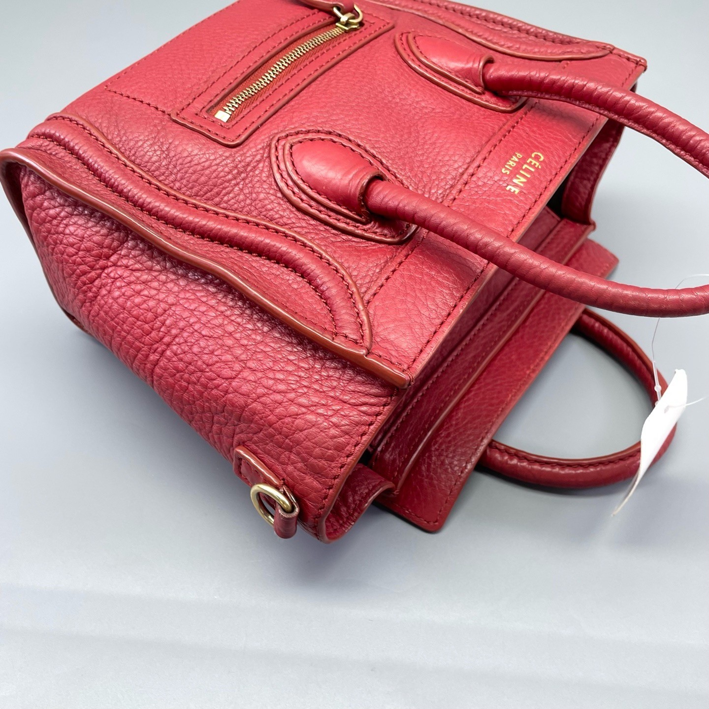 AUTH Celine Luggage Red Pebbled Leather Gold Hardware Handbag Crossbody Bag