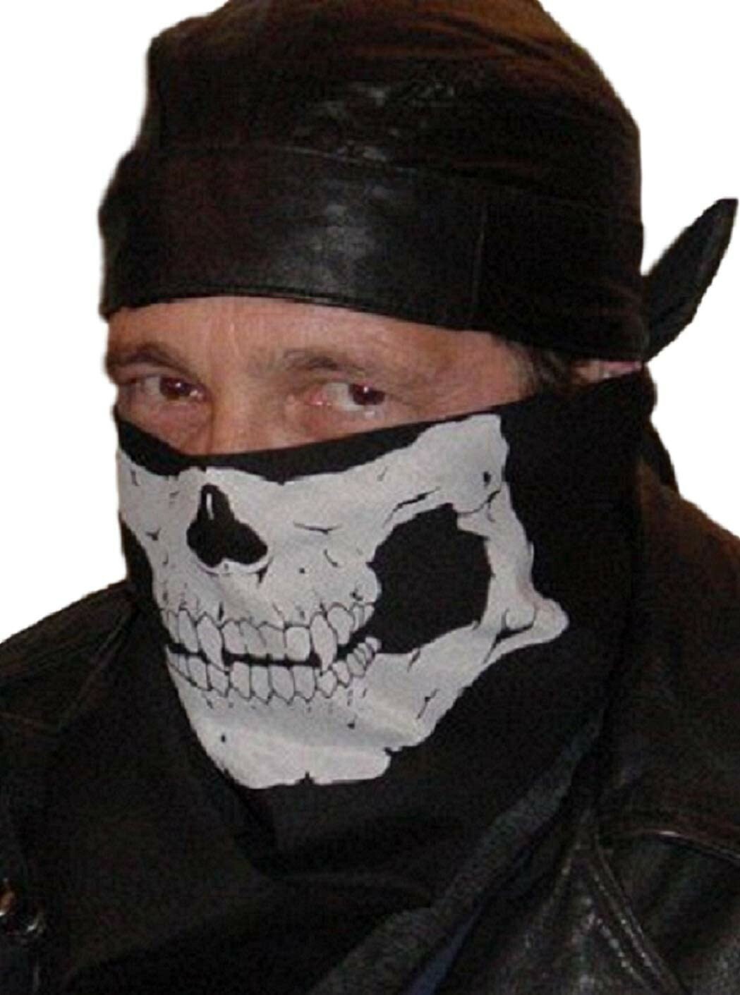NEW AMERICAN MADE Skeleton Skull Jawbone Face Cover Black Bandana adjustable Tie