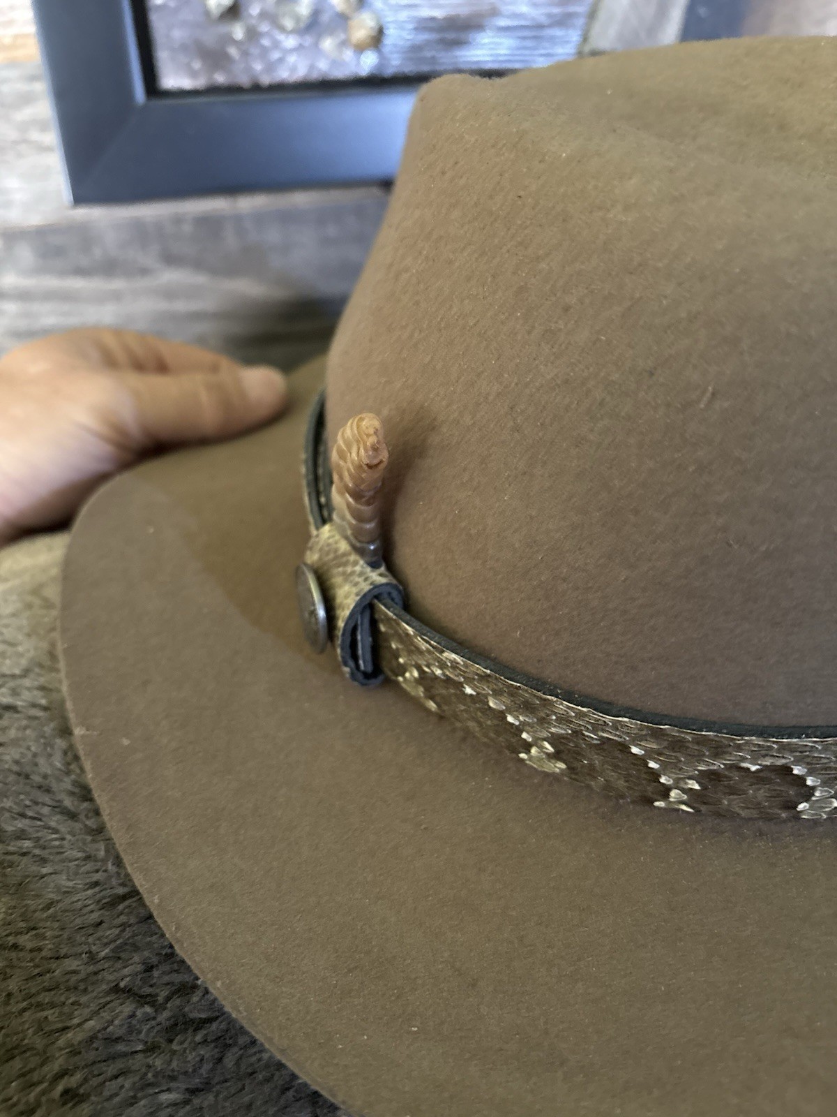 Rattlesnake Hat Band With Rattle 7/8” Wide.