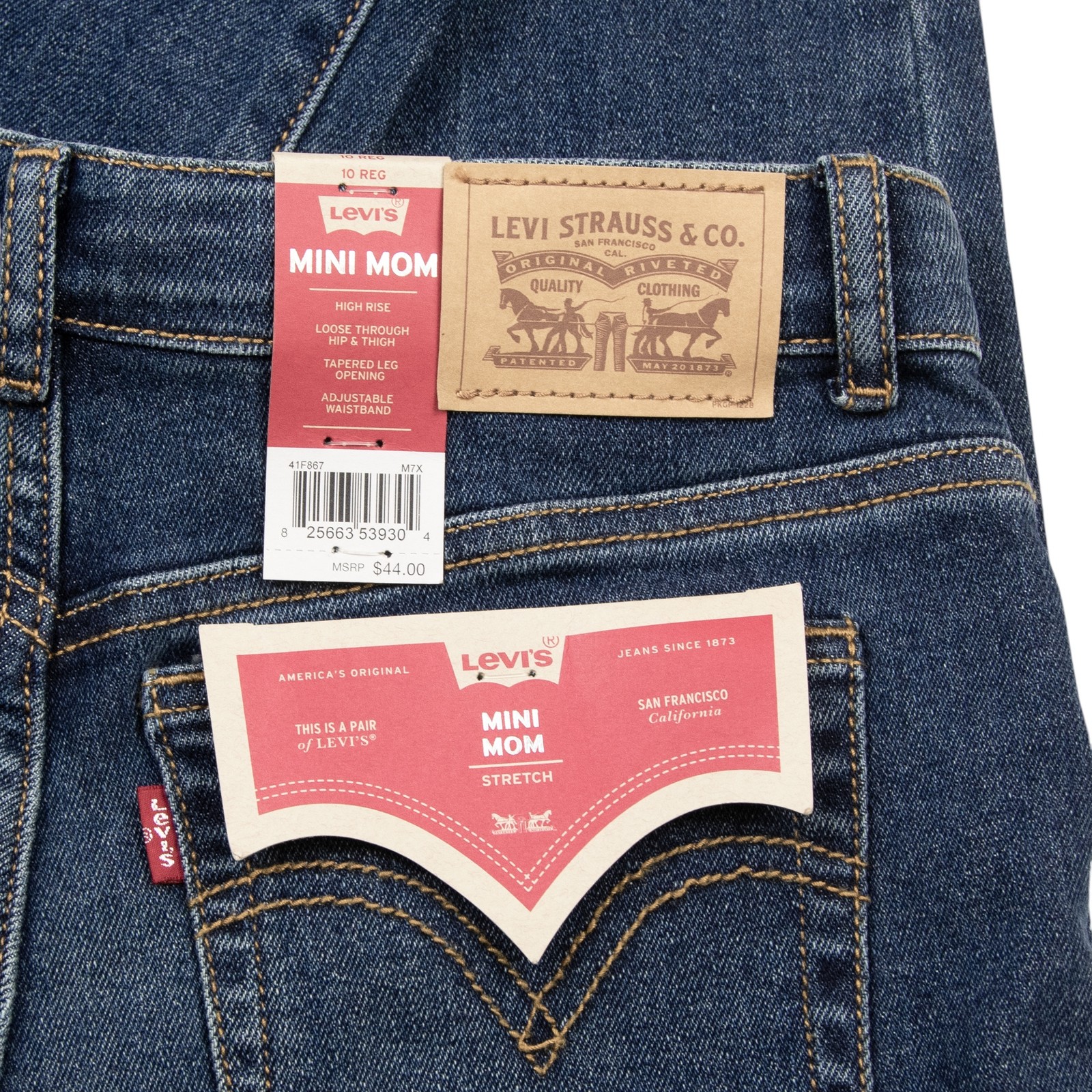 Levi’s Girl’s Mini Mom Adjustable Waistband Jeans From The Block – Dark Wash, 10