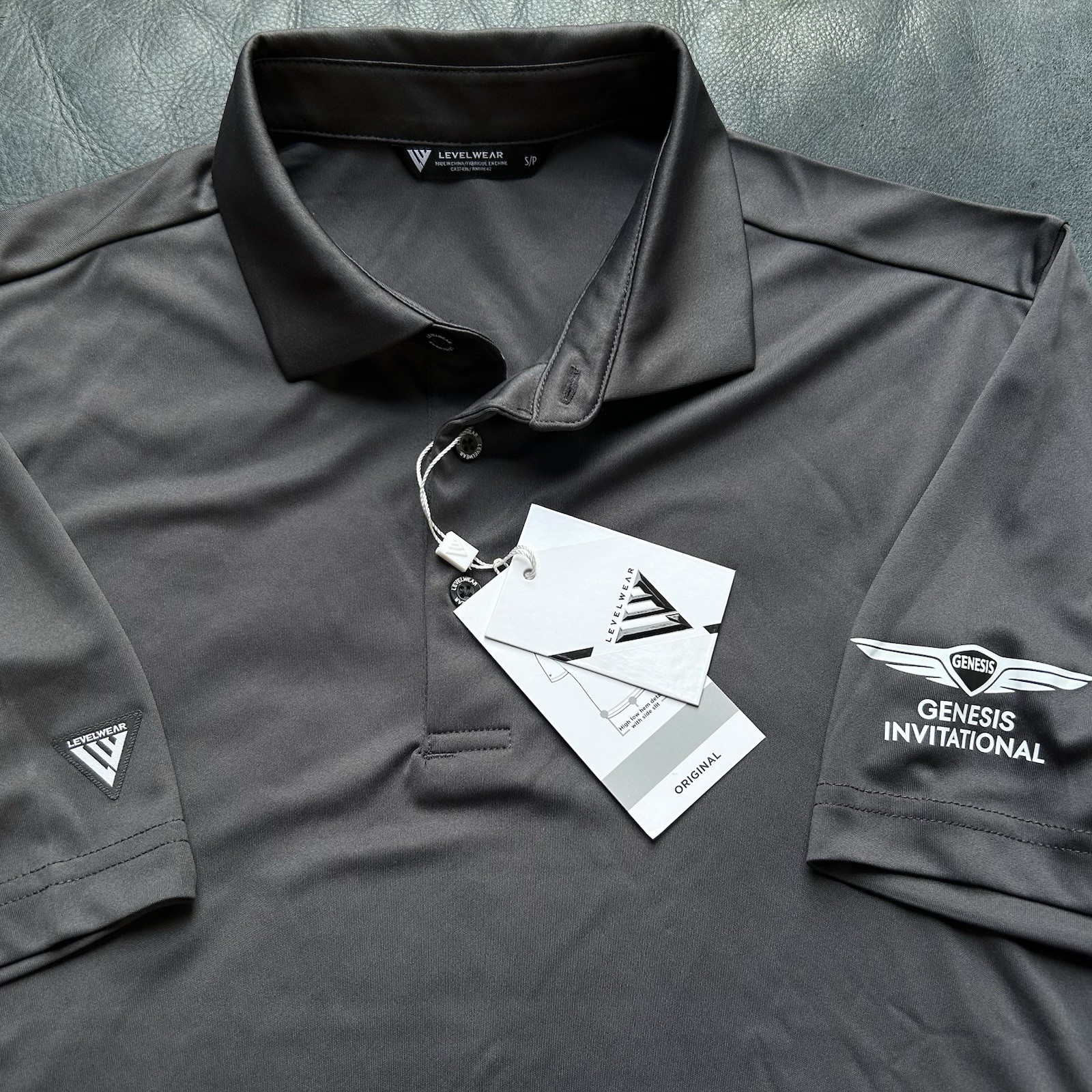 New Levelwear Genesis Invitational Charcoal Gray Wicking Golf Polo Shirt Small