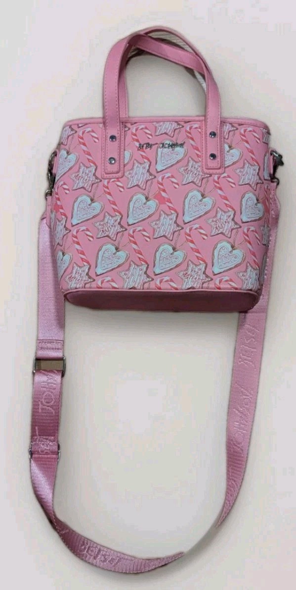 RARE Betsey Johnson XO Piper Cookie Candy Cane Pink Holiday Tote Bag Purse