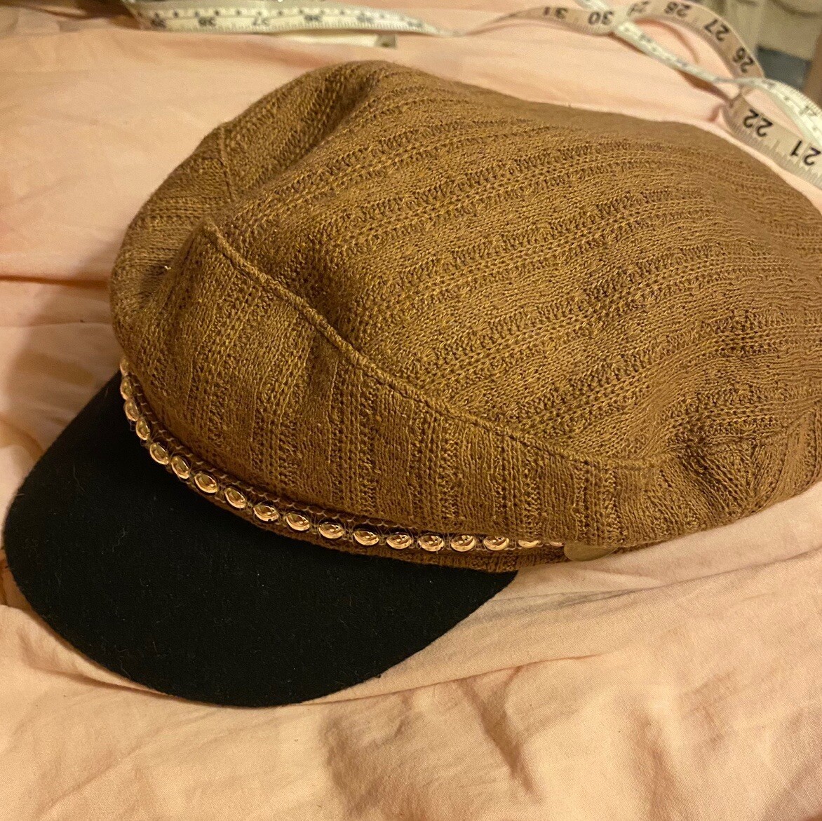 brown black gold cabby hat never worn fall City Europe Fashion Studs Chic
