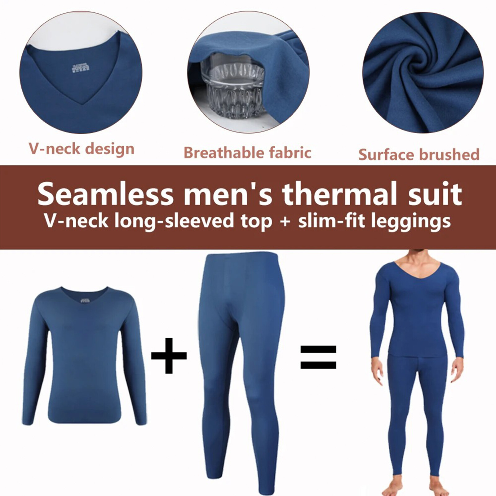 Men Thermal Warm Underwear V Neck Soft Fleece Lined Long Johns Set Top & Bottom
