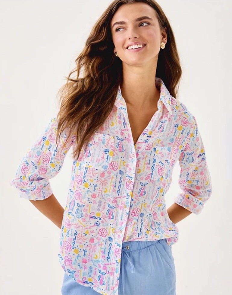 Lilly Pulitzer NWT Sea View Button Down Top Summer Serenade Size L,XL,XXL