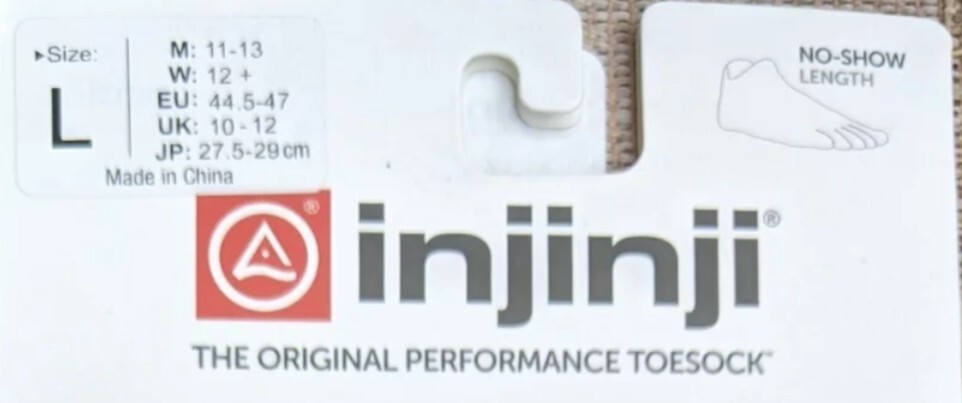 Injinji Performance Run Lightweight No Show Wool Toesocks Charcoal Large