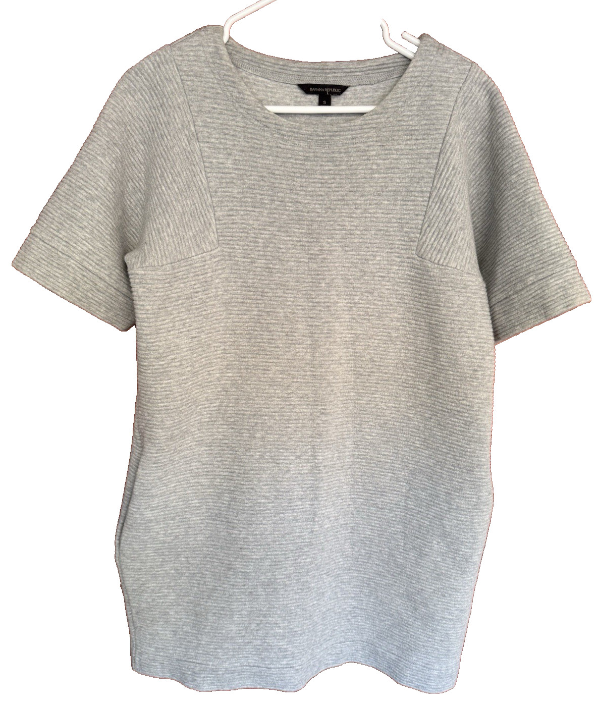 Banana Republic S Ribbed Dress Sweater Gray Short Sleeve Pullover Pocket Stretch