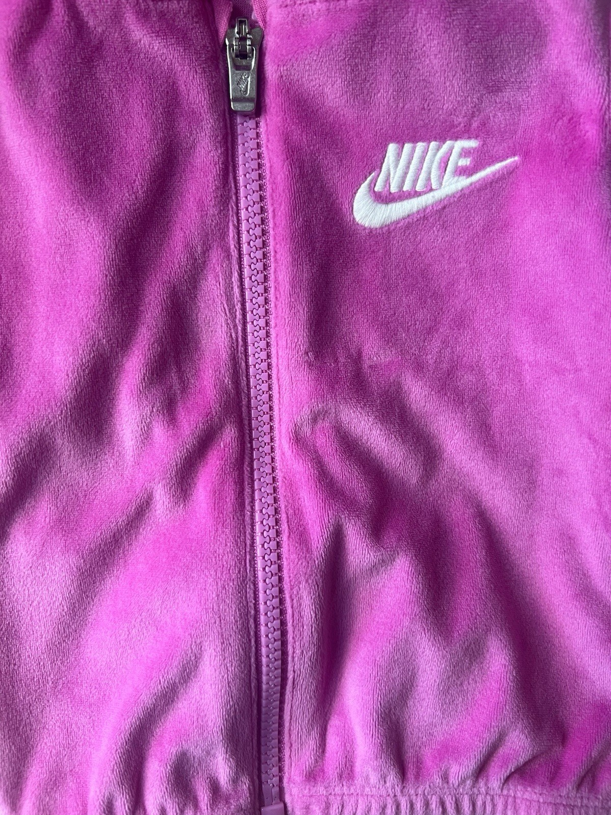 Nike Baby Girl Velour Zip Hoodie Jacket Size 18M Pink Fuchsia Sweatshirt Defect