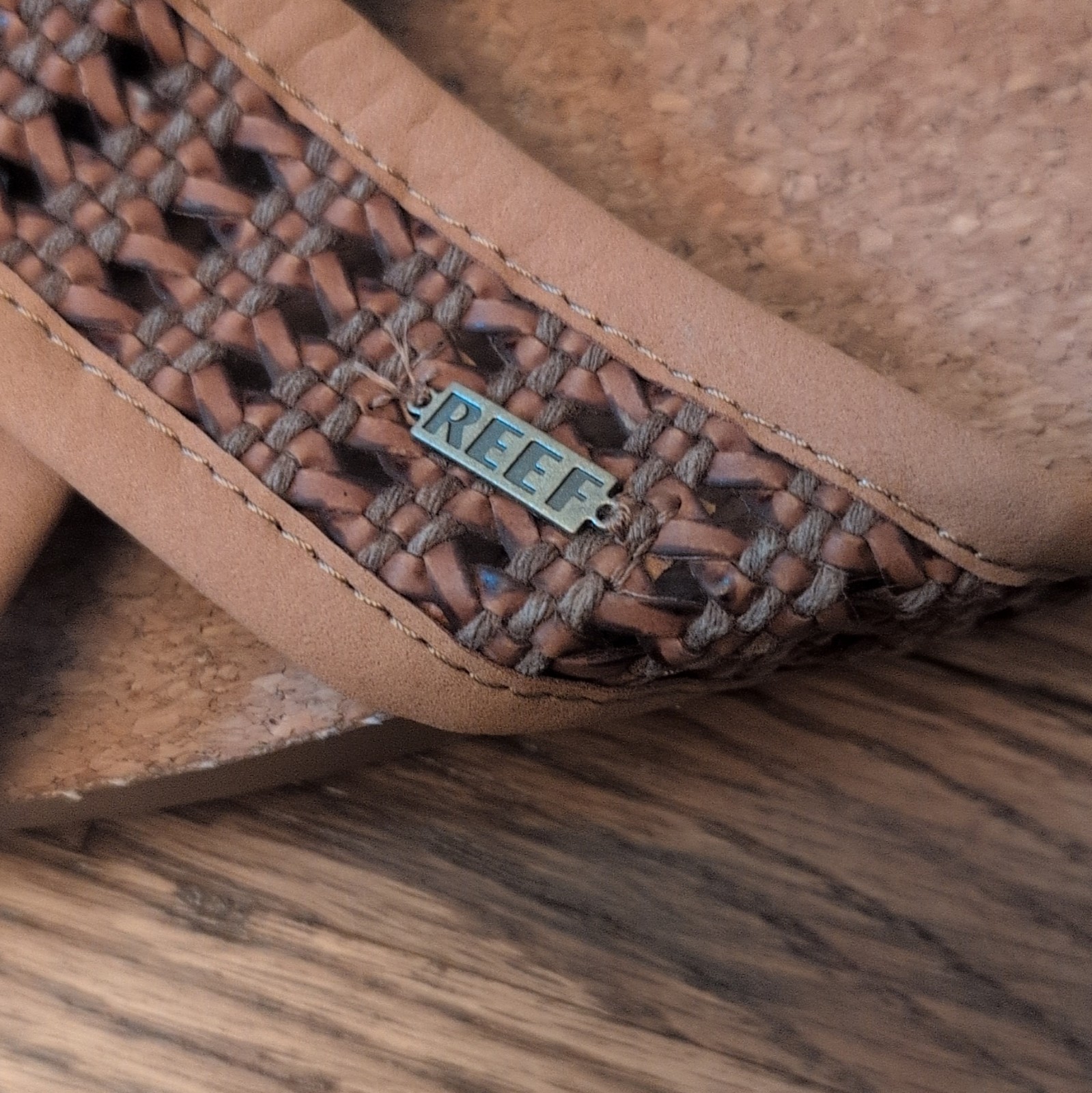 Reef Womens Brown Woven Bloom Slide Sandals Cork Insole US 9 NWT