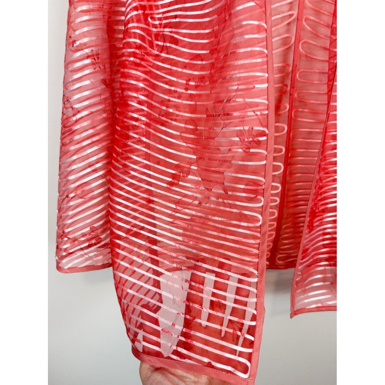 Ming Wang Sheer Stripe Open Front Jacket Topper Coral Size XS