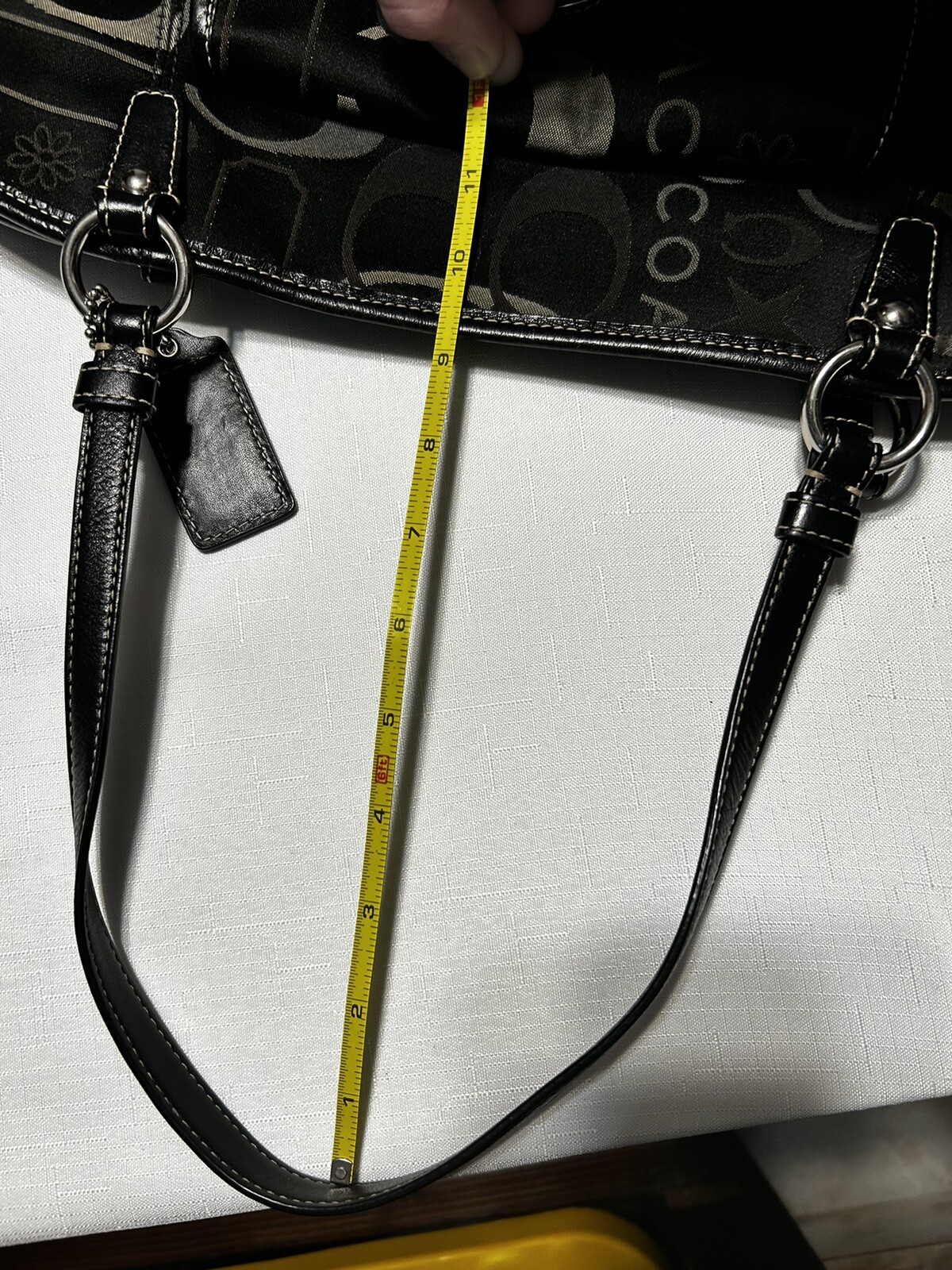 Coach Purse Leah Shoulder Bag Black & Gray stars Sateen #F14654 Silver Hardware