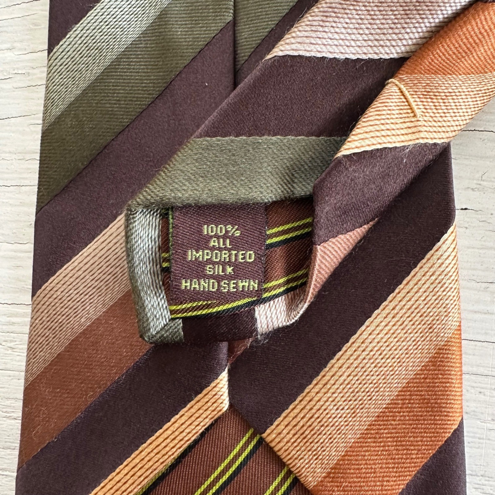 BCBG Attitude Men’s Striped Silk Tie Brown Orange Green Beige Business OR Casual