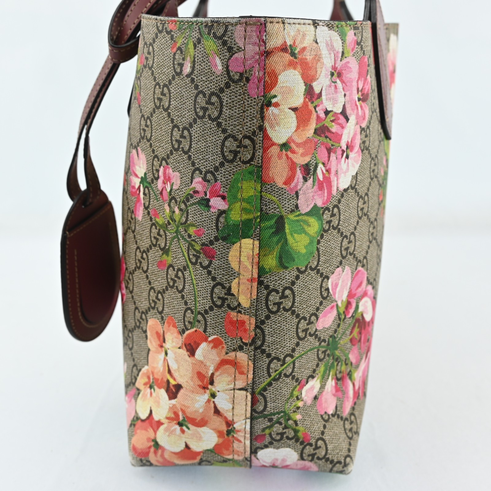 AUTH GUCCI Blooms Printed Tote Bag GG Reversible PVC Pink R3256RR808