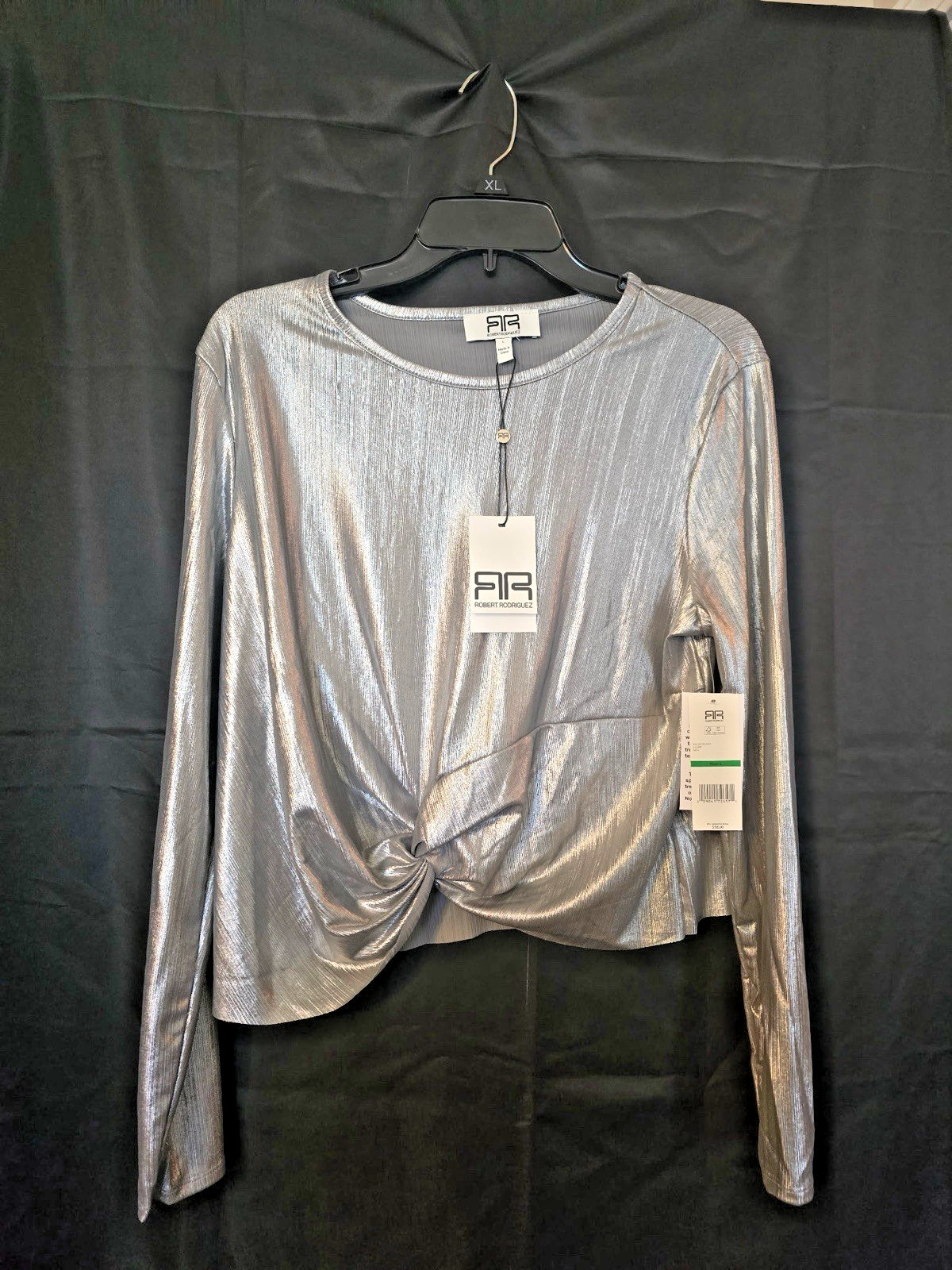 Robert Rodriguez MEDIUM NEO Twist Front Top Silver Metallic Long Sleeve NEW