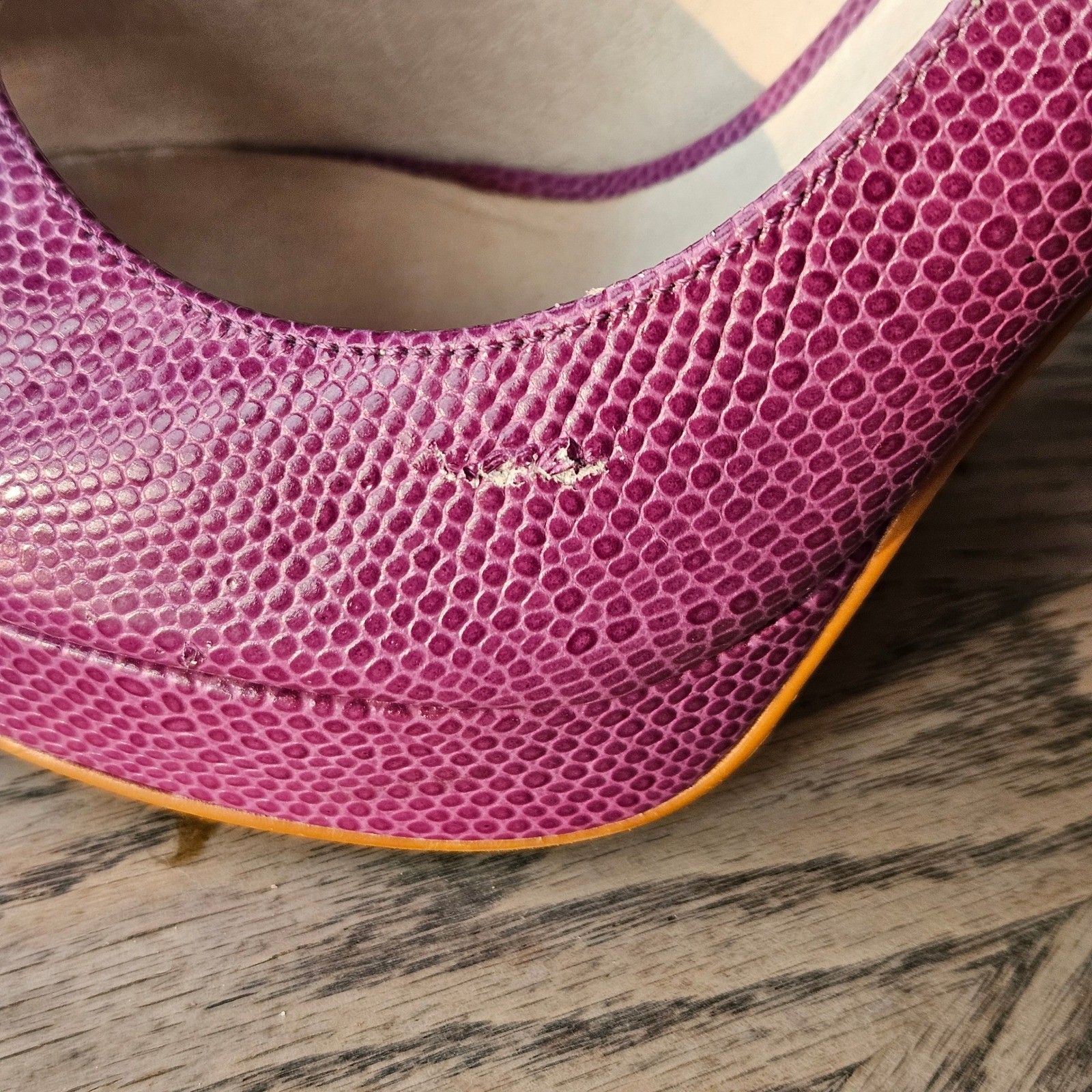 Michael Kors Peep Toe Platform Pumps Womens 8M Purple Lizard Embossed Heels