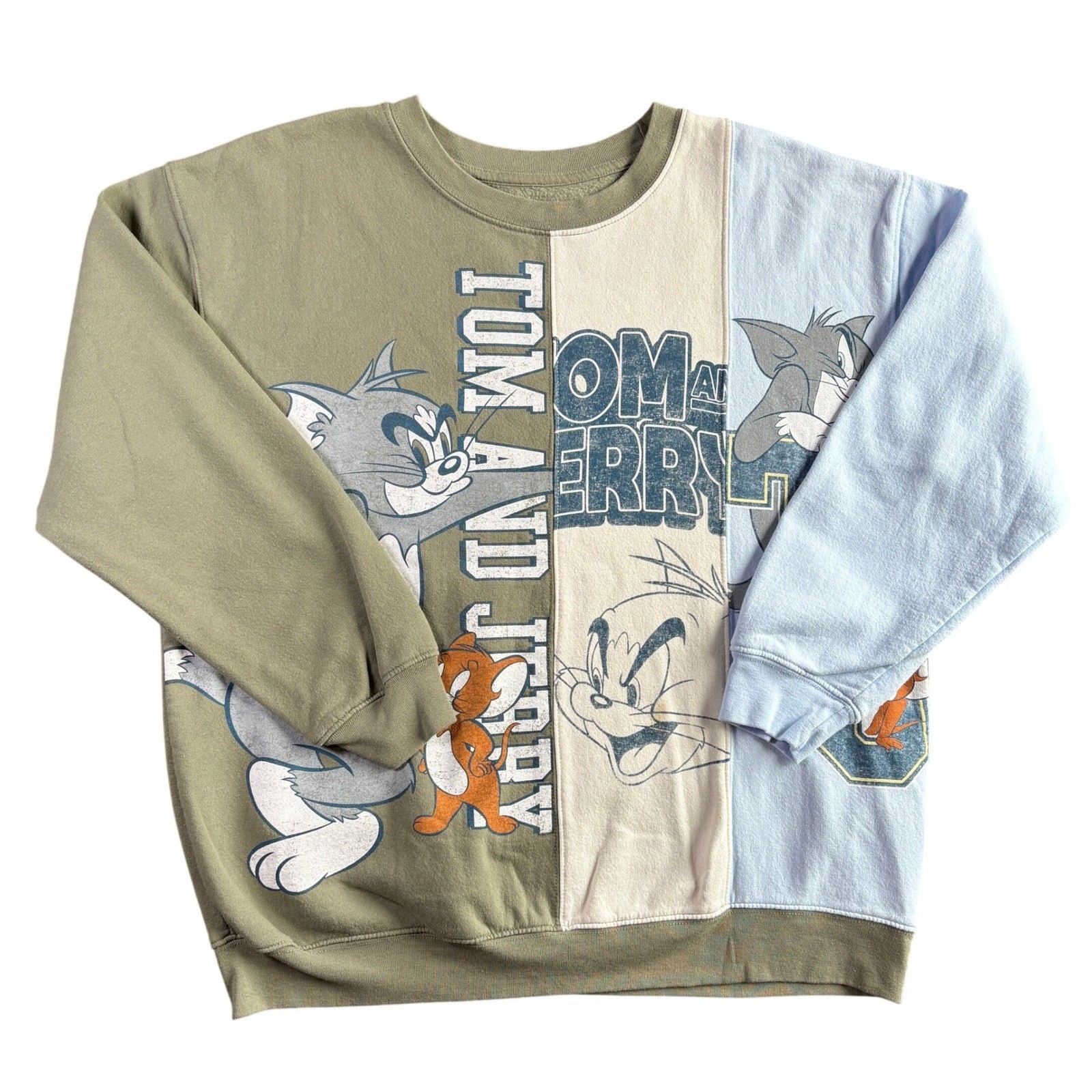 Tom and Jerry Women XL Colorblock Graphic Sweatshirt Green Artichoke T9SN859-A