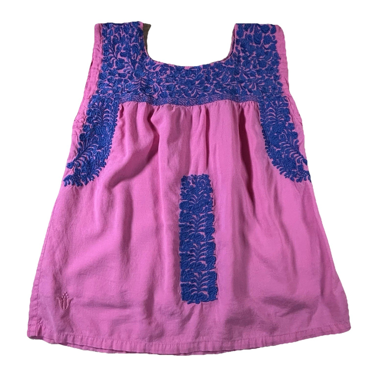 J Marie Medium Embroidered Tank Top | Pink Blue Boho Festival Sleeveless