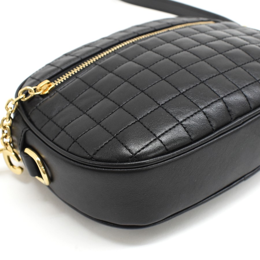 CELINE C Charm Crossbody Bag Shoulder Camera Bag Black Leather T00L