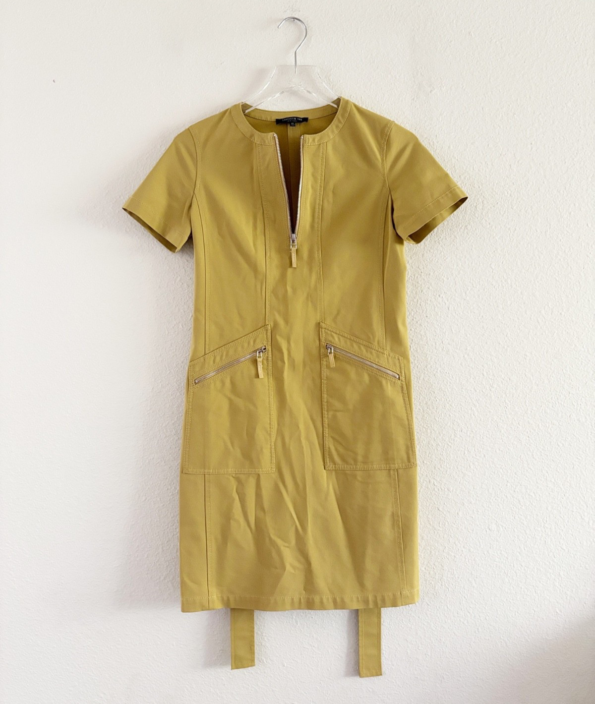 Lafayette 148 New York Mustard Zip Front Dress Belted Structured Pockets Minimal