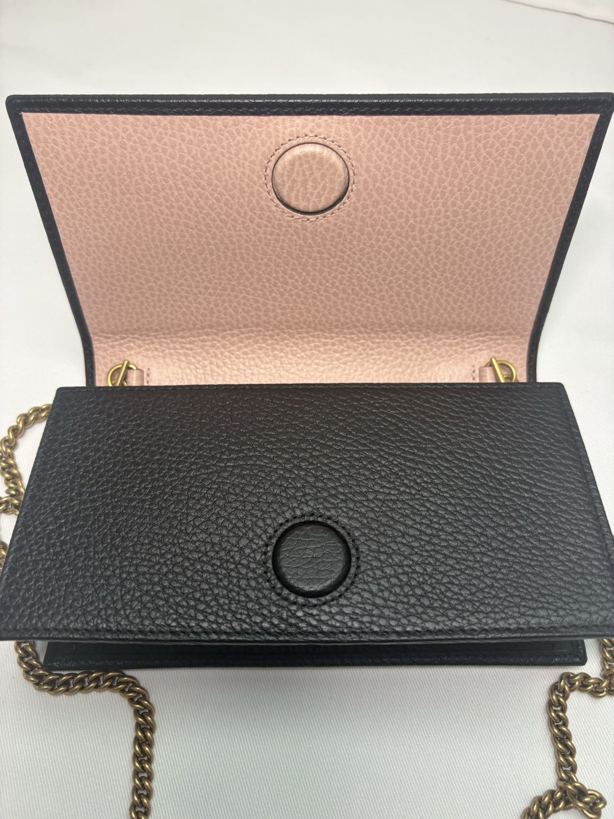 Gucci Marmont Bow Black Leather Clutch Wallet On Chain Gold GG Crossbody Bag