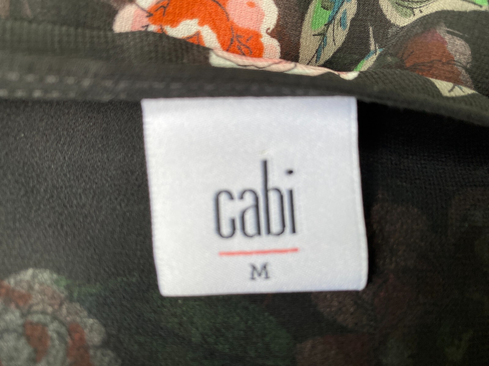Cabi Red Floral Print Blouse Size M Medium Black Sheer 3595 Top Lined