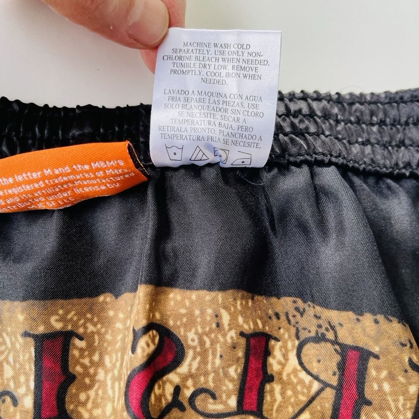 Vintage M&M’s Boxer Shorts XXL 44-46 Black Satin Candy Print Lounge Sleepwear