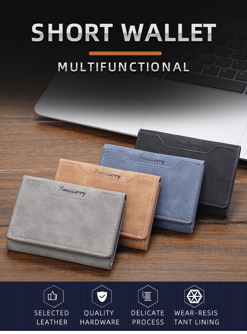 Men Slim Wallet Trifold PU Leather Front Pocket Credit Card Holder Handbag Purse
