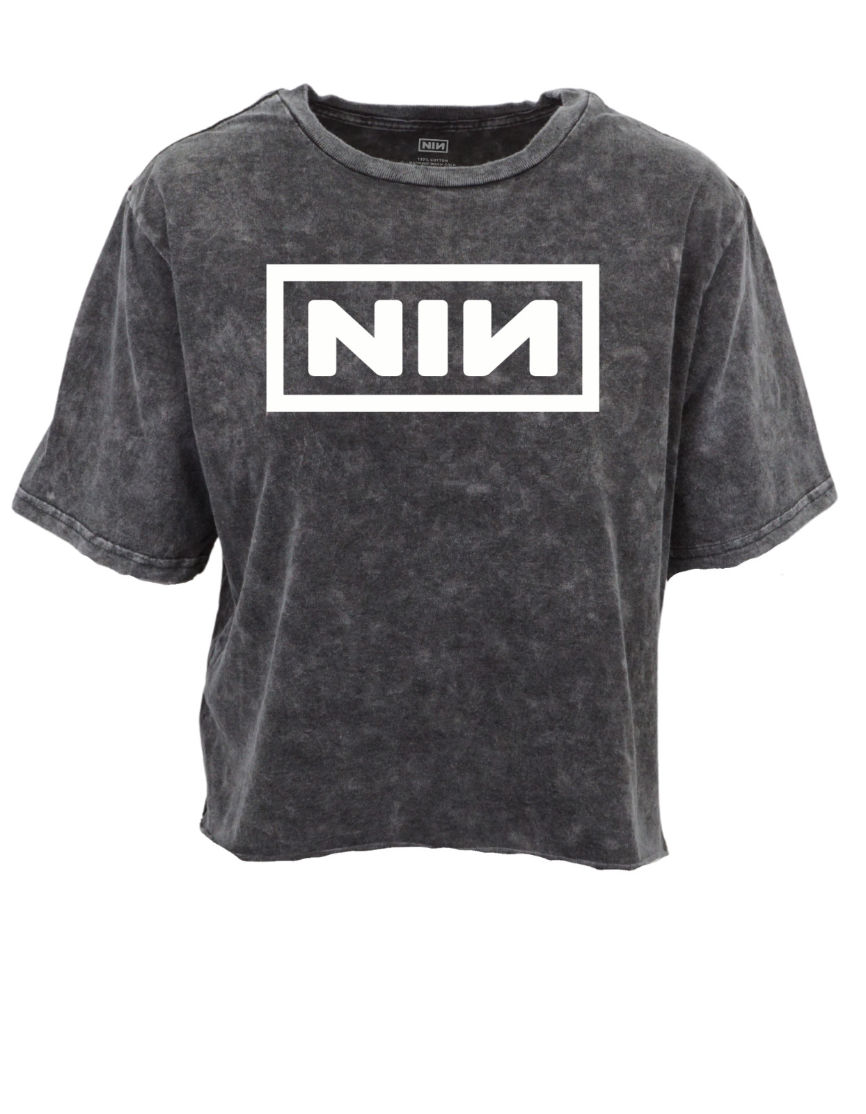 NINE INCH NAILS VINTAGE WASH RAW HEM CROP WOMENS T SHIRT
