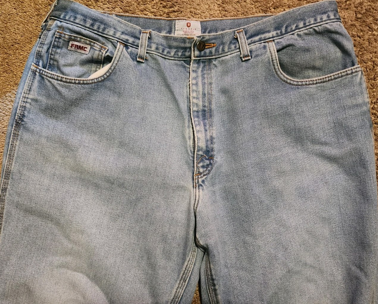Tyndale FR Flame Resist Jeans Men Sz 40×31 Relax Fit Light Wash Denim F290T USA