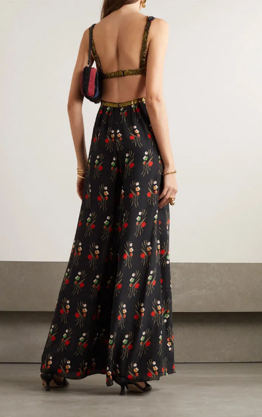 New Rixo Hollywood Silk Black Cherry Blossom Jumpsuit Size XXS XS S M L XL