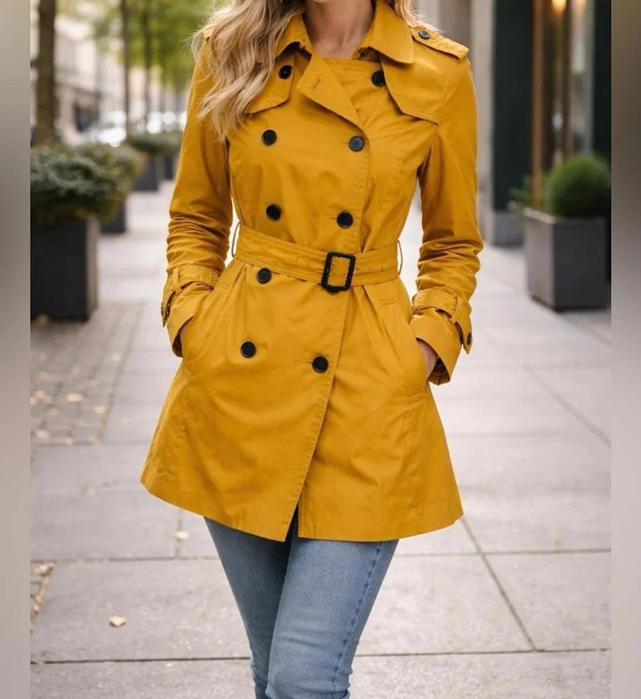 Banana Republic belted Trench Coat Womens Size Small Mustard Yellow